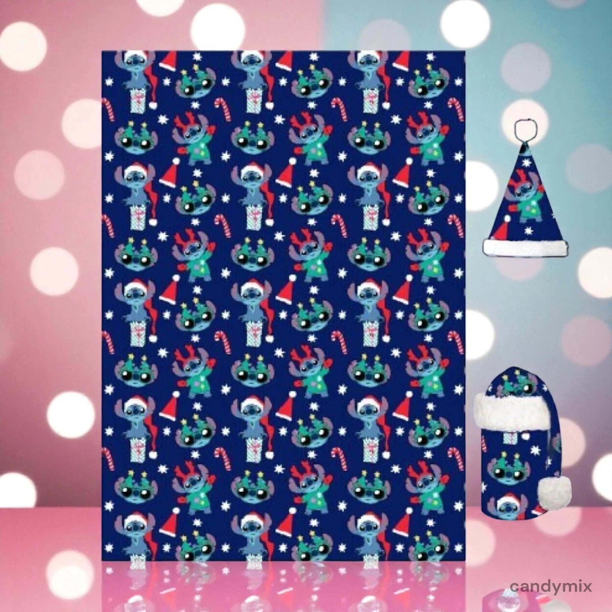 stitch-kit-cadeau-coffret-plaid-100x140-bonnet-bleu image 1