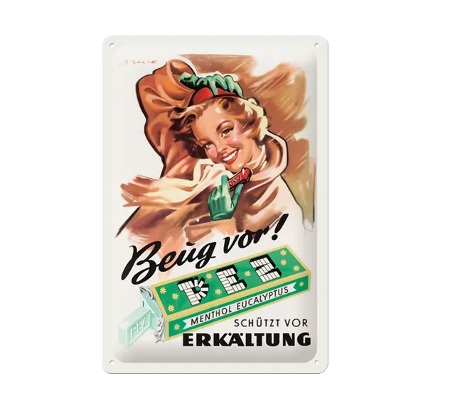 pez-retro-plaque-m-tal-menthol-eucalyptus-20x30cm image 1