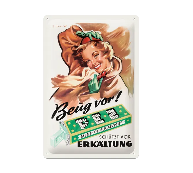 pez-retro-plaque-m-tal-menthol-eucalyptus-20x30cm image 1