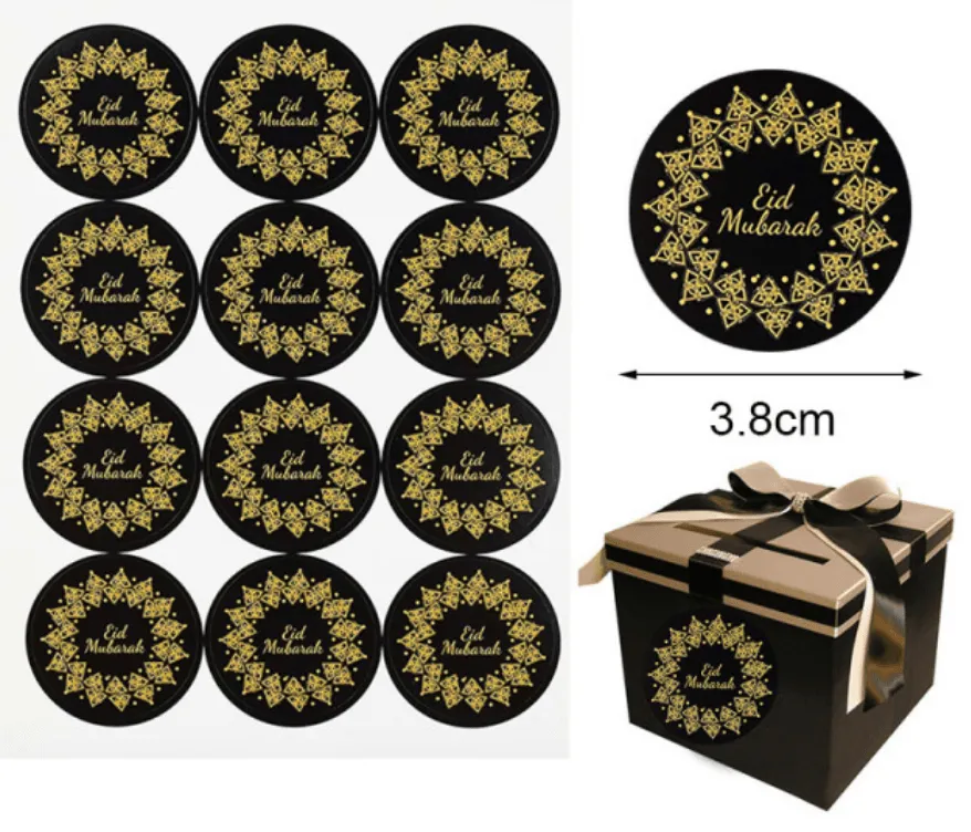 sweet-halal-vegan-etiquette-eid-mubarak-noir-tiquette-3-8-cm image 1